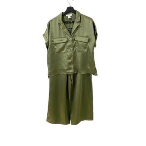 Rachel Zoe Green Satin Pants Set